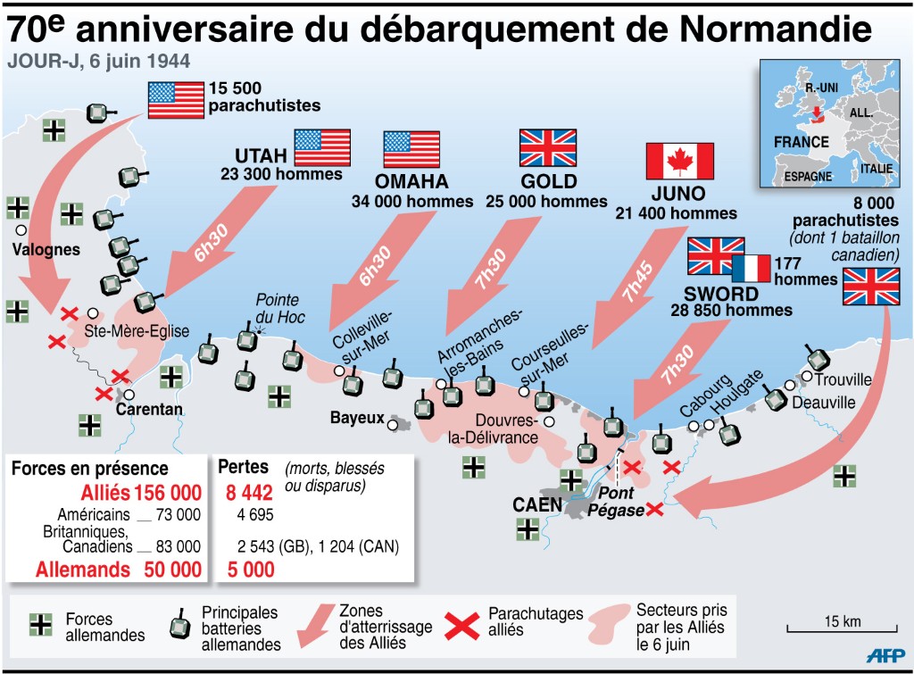 Carte détaillée du débarquement du 6 juin 1944 en normandie.