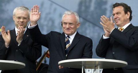 German, Czech and Polish leaders celebrate (2004) - Pool - AFP
