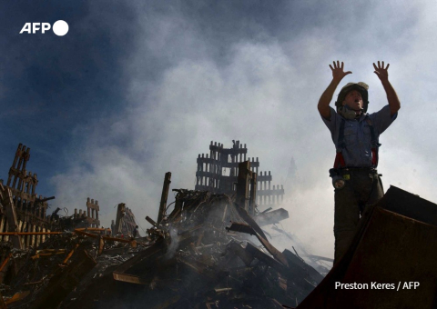 A fireman at the ruins of the World Trade Center - Preston Keres - AFP