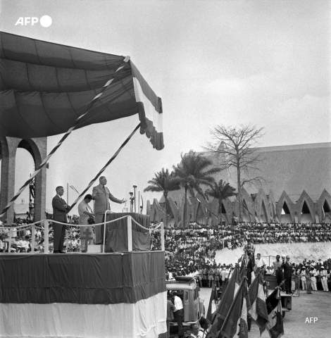 Brazzaville, 24 août 1958, le général Charles de Gaulle prononce un discours lors de sa tournée en Afrique - AFP