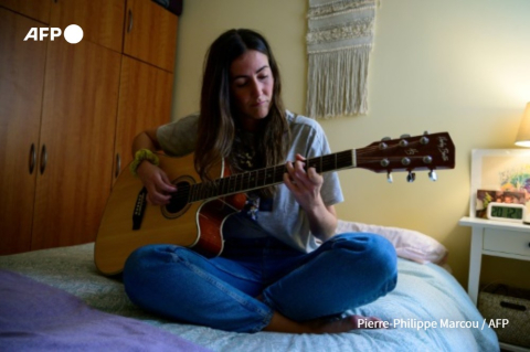 Cristina Rios dans sa chambre à Madrid, le 4 mai 2020 - Pierre-Philippe Marcou - AFP