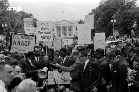 Militants pour l'égalité des droits des Noirs devant la Maison Blanche (Washington, 1963) - AFP