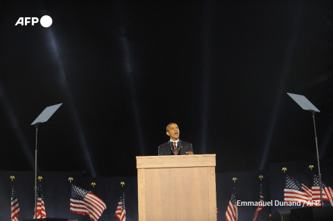 Barack Obama speaks at his election night party (2008) - Emmanuel Dunand - AFP