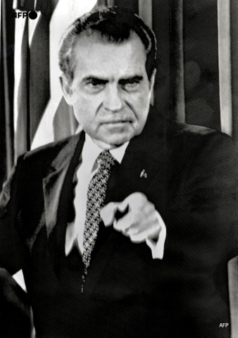 Le président Richard Nixon lors d'une conférence de presse à Washington le 27 octobre 1973 - AFP