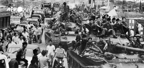 HO CHI MINH CITY, Vietnam, January 29, 2015 - North Vietnamese (NVA) tanks roll into Saigon on 12 May 1975 - AFP