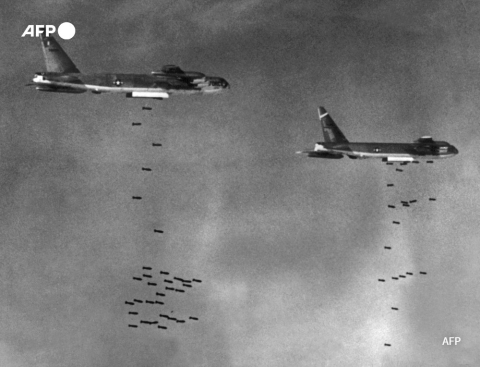 US B-52 bombers drop bombs over a Vietcong-controlled area on August 2, 1965 - AFP