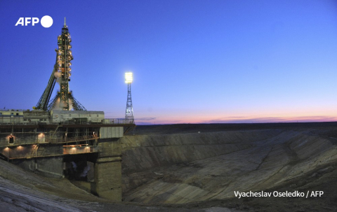 Vue du cosmodrome russe de Baïkonour lors du lancement d'une fusée Soyouz, le 2 avril 2010 Vyacheslav Oseledko - AFP