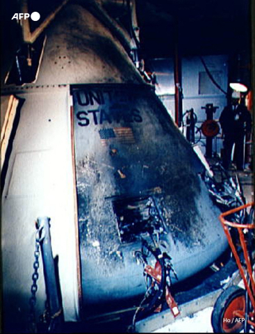 Photo d'Apollo 1, prise le 28 janvier 1967 à Cap Canaveral, au lendemain de l'incendie qui causa la mort des 3 astronautes - AFP