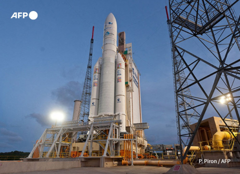 Photo fournie par l'Agence française de l'espace, le 15 octobre 2014, de la fusée Ariane 5 sur la base de lancement de Kourou (Guyane) - AFP