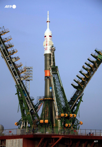 Vaisseau Soyouz TMA-20 sur la rampe de lancement du cosmodrome de Baïkonour, le 13 décembre 2010 - AFP