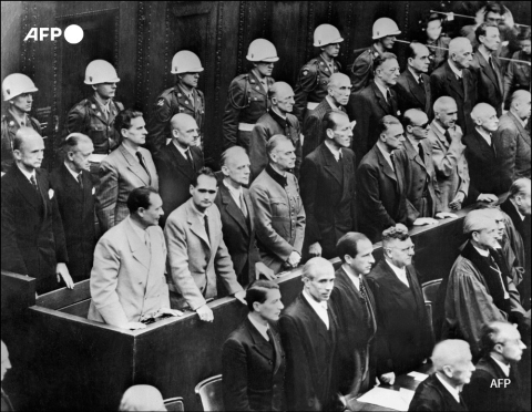 Former Nazi leaders hear the Nuremberg court's verdict on October 2, 1946. - AFP