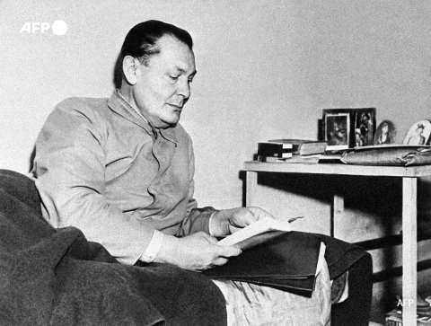 Photo d'Hermann Goering dans sa cellule de la prison de Nuremberg en décembre 1945 - AFP