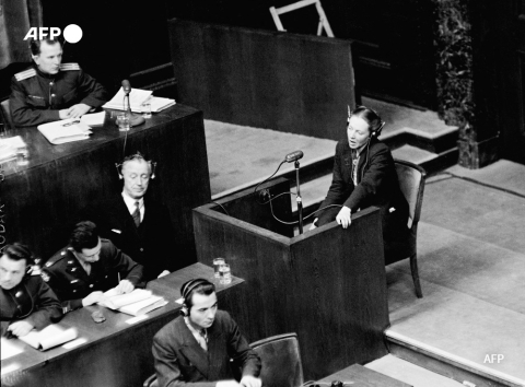 Marie-Claude Vaillant-Couturier témoigne au procès de Nuremberg, le 28 janvier 1946 - AFP