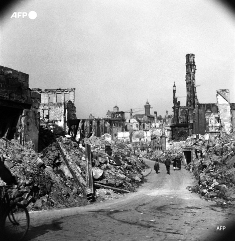 This undated photo shows a view of a Nuremberg street during World War II. - AFP