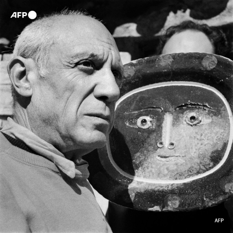 Pablo Picasso en avril 1949 dans son atelier de Vallauris - AFP