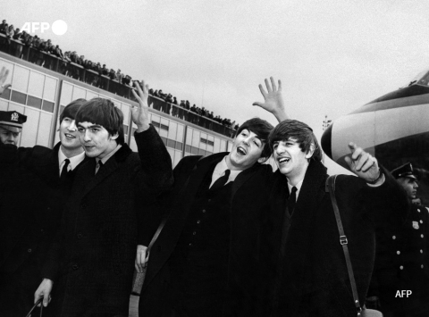 Arrivée des Beatles à New York, le 7 février 1964, avec de gauche à droite: John Lennon, George Harrison, Paul McCartney et Ringo Starr - AFP