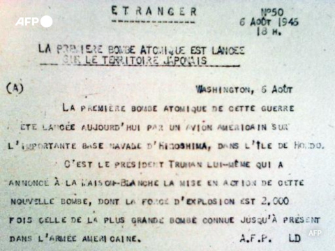 La dépêche du l'AFP du 6 août 1945 annonçant le bombardement d'Hiroshima - AFP