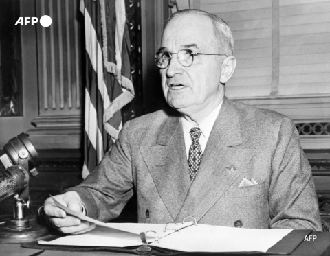 Le président Truman s'adresse aux Américains en 1945 - AFP
