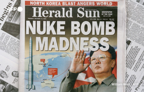 Le journal australien Herald-Sun dénonce le 10 octobre 2006 à la Une l'essai nucléaire auquel la Corée du nord vient de procéder - AFP