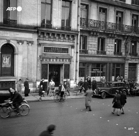 Le siège de l'AFP, place de la Bourse à Paris, en janvier 1951 - AFP