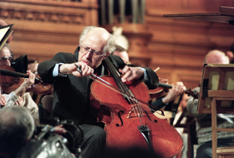 Mstislav Rostropovich à Moscou le 13 février 1990 - Pierre Verdy - AFP