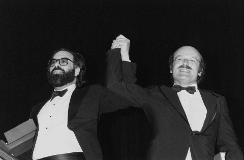 Francis Ford Coppola (G) et Volker Schloendorff (D), co-lauréats de la Palme d'or le 24 mai 1979 RALPH GATTI - AFP