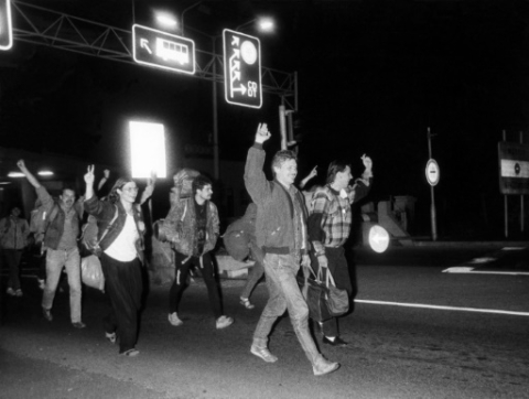 Des réfugiés est-allemands à la frontière austro-hongroise le 10 septembre 1989 - P.E Varkony -AFP