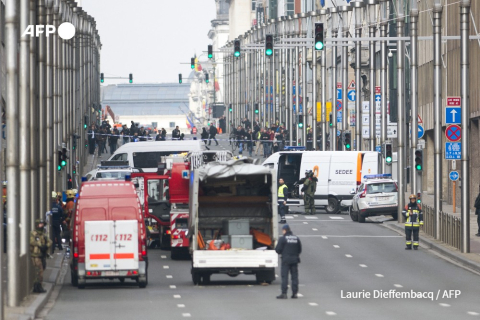 La police bloque les rues à Bruxelles le 22 mars 2016 - Laurie Dieffembacq - AFP
